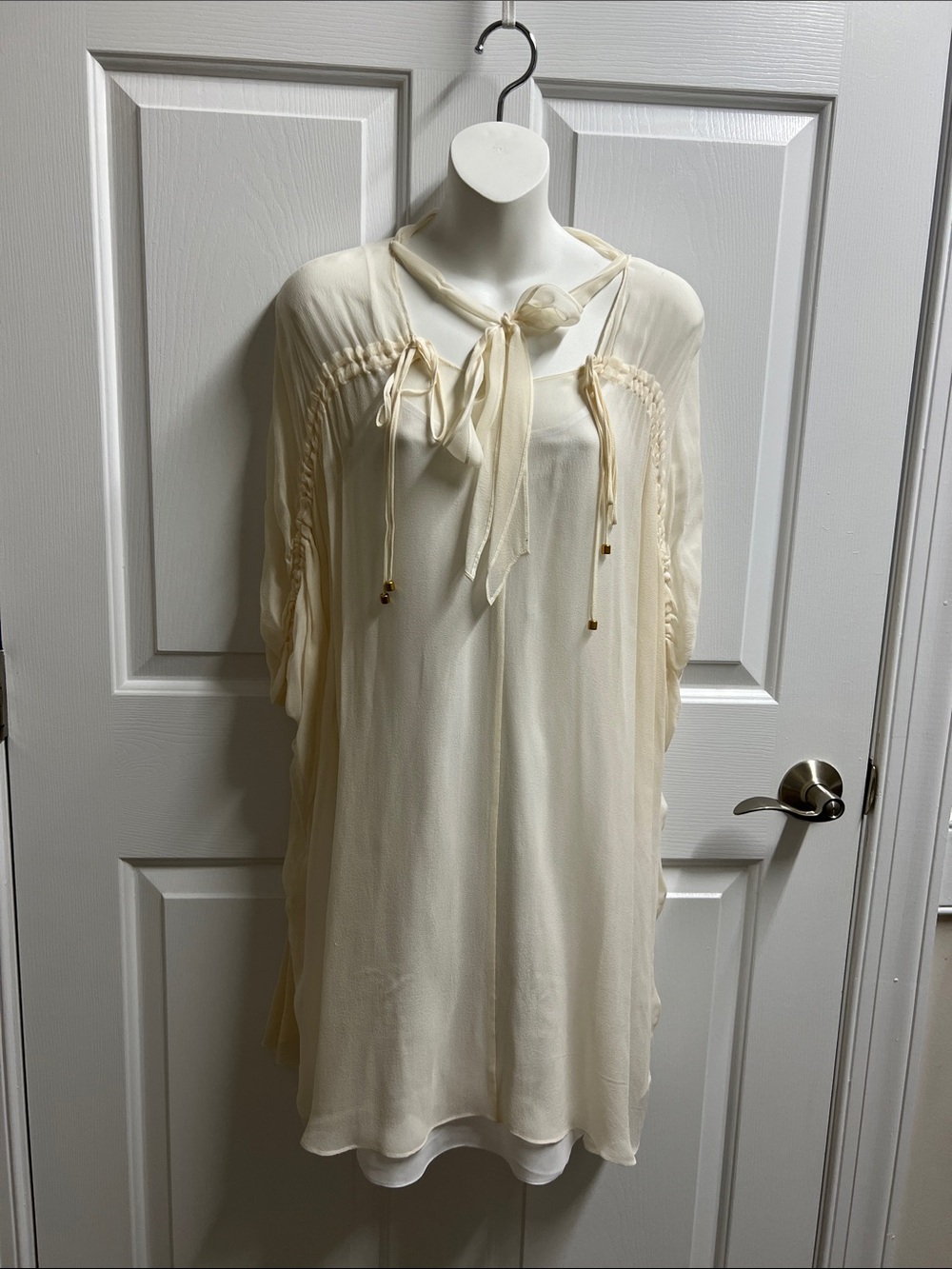ALICE by Temperley Cream ivory Chiffon silk Tie neck Dress size 6 $550